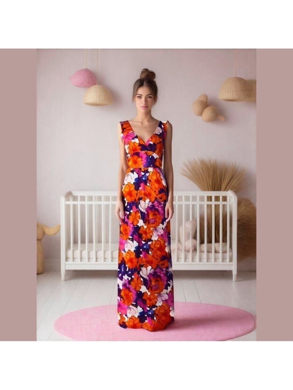 Floral Maxi Dress Petites Small V Neck Boho Empire Waist Maternity Friendly